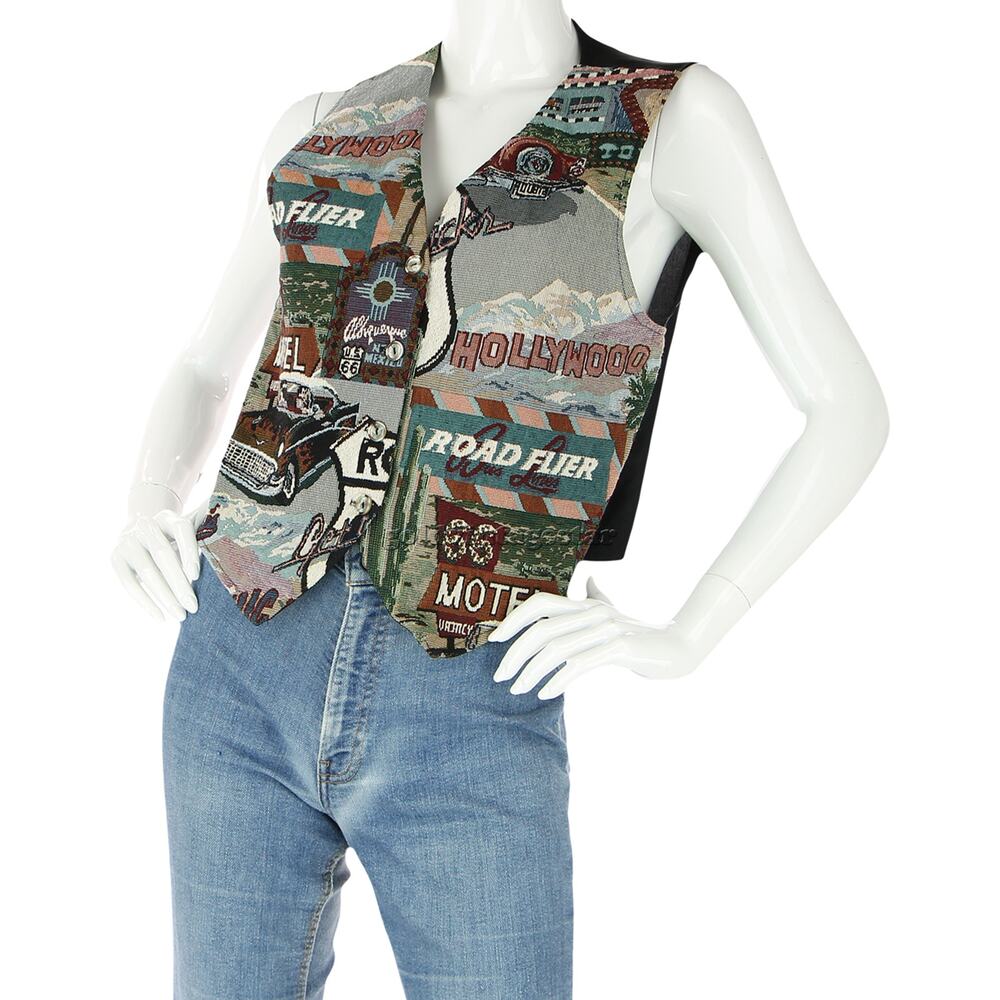 USA Tapestry Vest Hollywood Vintage Route 66 Chic M